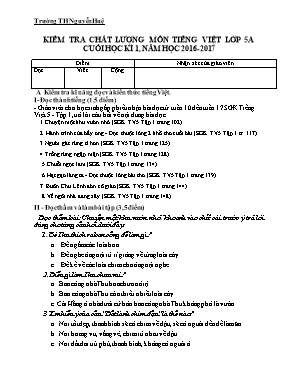 Đề và đáp án kiểm tra chất lượng học kì I Tiếng việt lớp 5 - Năm học 2016-2017 - Trường Tiểu học Nguyễn Huệ